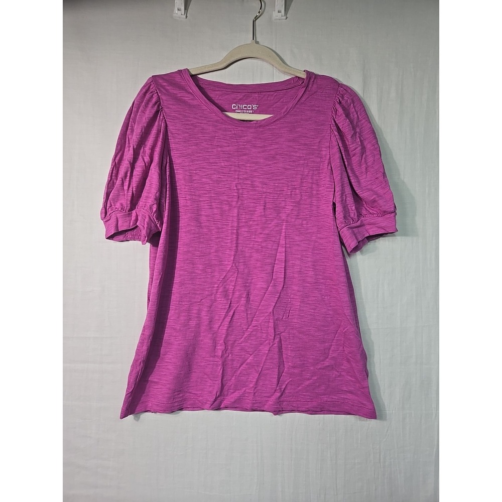 Chico's Prairie Puff Short Sleeve Tee Dark Pink  Women's Size 1 (M) Cotton Modal